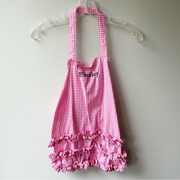 Pottery Barn Kids pink gingham apron with “Everley” embroidery - Picture 1 of 8